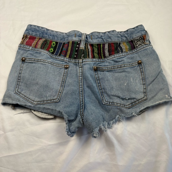Free People Distressed Denim Shorts Patchwork Boho High Rise Size 27 Cotton - Picture 6 of 9